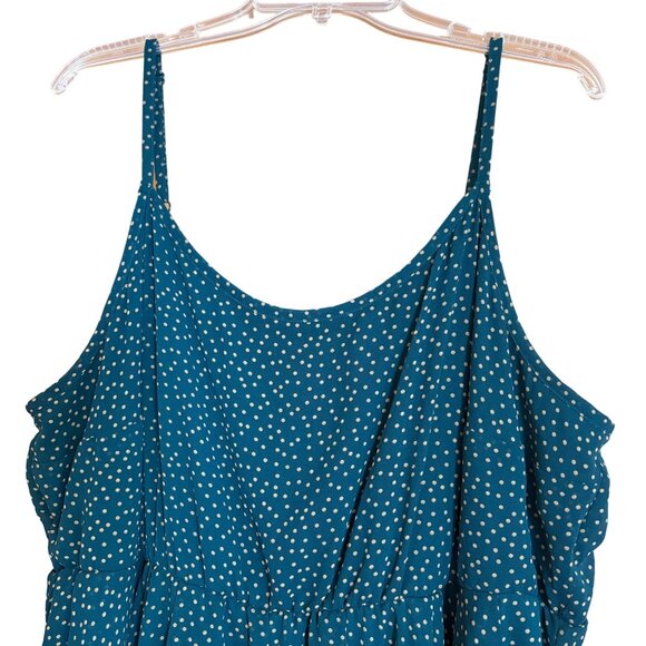 Torrid Plus Size 3 Green Polka Dot Dress Adj Straps Flowy Elastic Waist Lined 3X - Picture 2 of 10